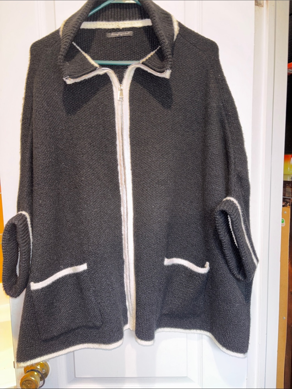 MADELINE IN LOVE BLACK CAPE STYLE JACKET WITH WHITE PIPING ONE SIZE 2
POCKETS
